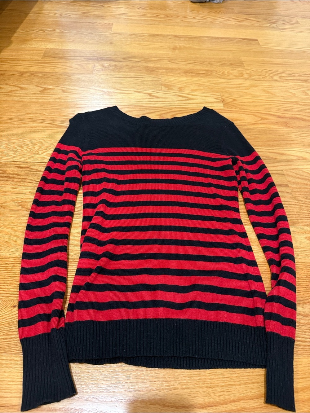 Express Red and Black Striped Crewneck Sweater
